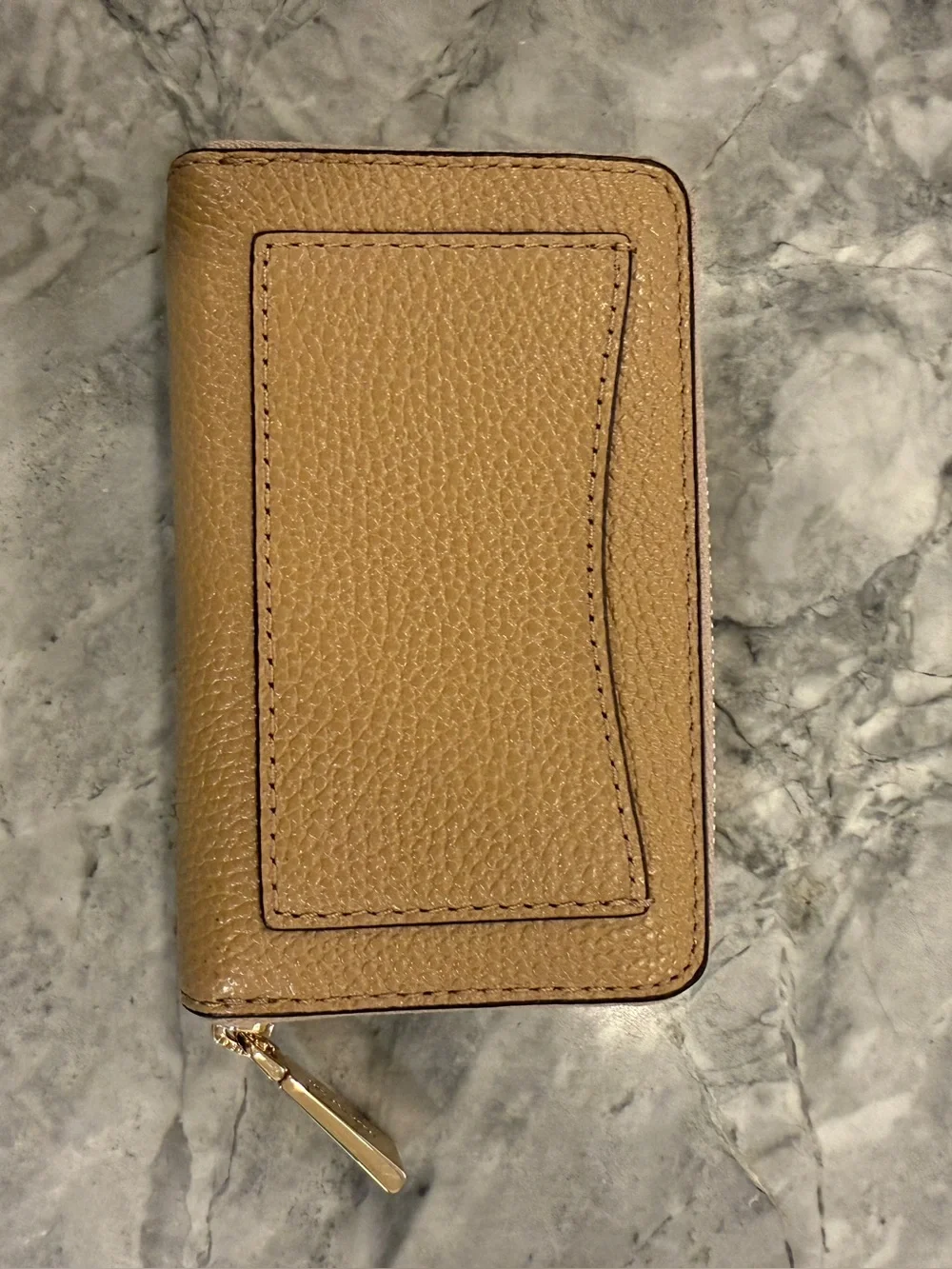 Michael Kors Camel Pebbled Leather Zip Card Wallet